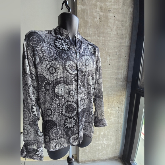 Zara slim fit L, geometric patterned,  sheer long sleeve shirt - Picture 1 of 6
